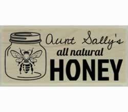 All Natural Honey With Bee In Jar Stamp - 2" X 1" - Stamptopia