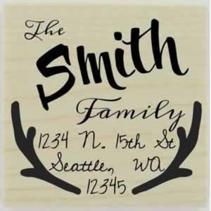 Antler Border & Calligraphy Address Stamp - 1.5" X 1.5" - Stamptopia