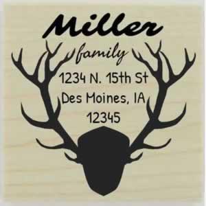 Antler Plaque Border Address Stamp - 1.5" X 1.5" - Stamptopia