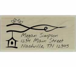 Birdhouse On Branch Return Address Stamp - 2.5" X 1.25" - Stamptopia
