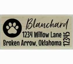 Blanchard Dog Paw Print In Circle Address Stamp - 2.5" X 1" - Stamptopia
