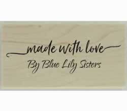 Blue Lily Made With Love Custom Stamp - 1.5" X 0.75" - Stamptopia