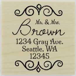 Brown Swirl Border Address Stamp - 2" X 2" - Stamptopia