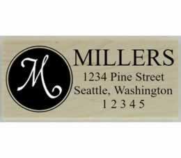 Calligraphy Monogram In A Circle Address Stamp - 2.5" X 1" - Stamptopia