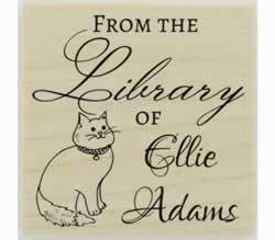 Cat From The Library Of Custom Rubber Stamp - 1.5" X 1.5" - Stamptopia