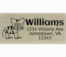 Cat with Stripes Outline Custom Rubber Stamp - 2.5" X 1" - Stamptopia