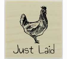 Chicken With Just Laid Rubber Stamp - 1.5" X 1.5" - Stamptopia