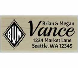 Classic Diamond Monogram Return Address Stamp - 2.5" X 1" - Stamptopia