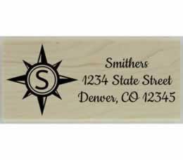 Compass Monogram Return Address Stamp - 2.5" X 1" - Stamptopia