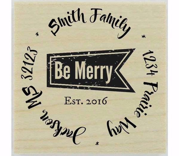 Custom Be Merry Stamp - 1.5" X 1.5" - Stamptopia