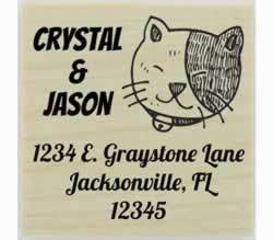 Custom Cat with Bell Collar Rubber Stamp - 1.5" X 1.5" - Stamptopia