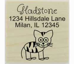 Custom Cat with Stripes Drawing Rubber Stamp - 1.5" X 1.5" - Stamptopia