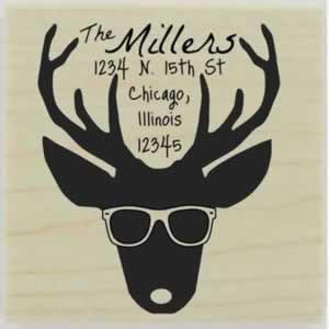 Custom Deer With Glasses Address Stamp - 1.5" X 1.5" - Stamptopia