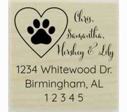 Custom Dog Paw Print In Heart Address Stamp - 1.5" X 1.5" - Stamptopia