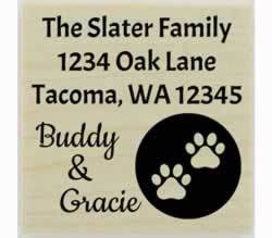 Custom Dog Paw Prints Circle Address Stamp - 1.5" X 1.5" - Stamptopia