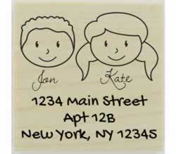 Custom Face Couple And Names Address Stamp - 2" X 2" - Stamptopia