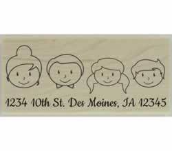 Custom Faces Family Of Four Address Stamp - 2.5" X 1.25" - Stamptopia