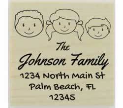 Custom Faces Family Of Three Stamp - 2" X 2" - Stamptopia