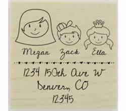 Custom Faces Mom And Two Kids Stamp - 2" X 2" - Stamptopia