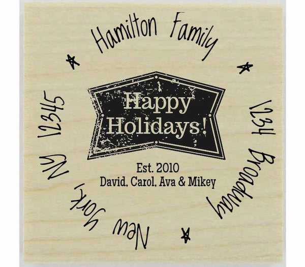 Custom Happy Holidays Stamp - 1.5" X 1.5" - Stamptopia