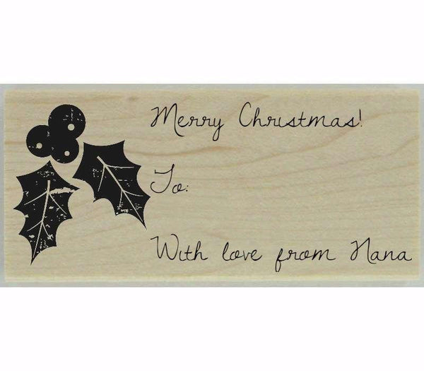 Custom Holly And Berries Stamp - 2.5" X 1" - Stamptopia