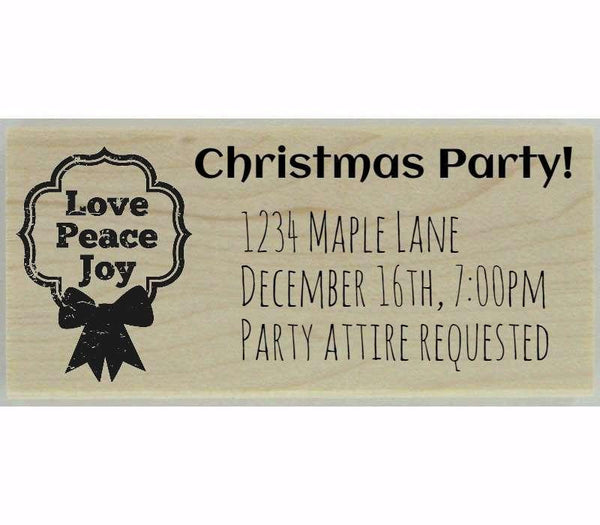 Custom Love Peace Joy Stamp - 2.5" X 1" - Stamptopia