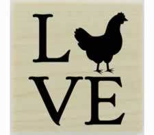 Custom Love With Chicken Rubber Stamp - 1.5" X 1.5" - Stamptopia