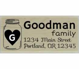 Custom Mason Jar With Heart Monogram Address Stamp - 2.5" X 1" - Stamptopia