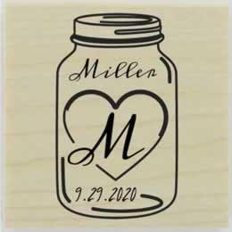 Custom Mason Jar With Heart Monogram Stamp - 1.5" X 1.5" - Stamptopia