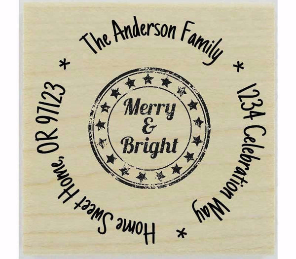 Custom Merry And Bright Stamp - 1.5" X 1.5" - Stamptopia