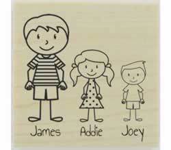 Dad And Two Kids Stamp - 2" X 2" - Stamptopia