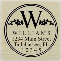 Decorative Monogram And Address In Circle Stamp - 1.5" X 1.5" - Stamptopia