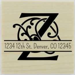 Decorative Monogram With Address In Border Stamp - 1.5" X 1.5" - Stamptopia