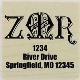 Decorative Three Initial Monogram Address Stamp - 1.5" X 1.5" - Stamptopia