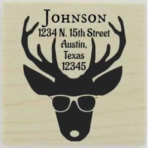 Deer Head With Glasses Address Stamp - 1.5" X 1.5" - Stamptopia