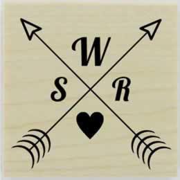 Double Arrow And Heart Monogram Stamp - 1.5" X 1.5" - Stamptopia