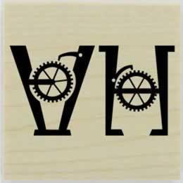 Double Monogram Gear Stamp - 1.5" X 1.5" - Stamptopia