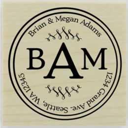 Double Round Border Monogram Address Stamp - 1.5" X 1.5" - Stamptopia