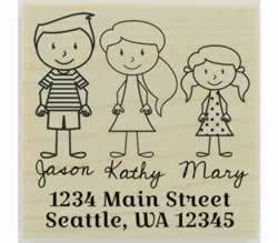 Family Of Three Return Address Stamp - 2" X 2" - Stamptopia