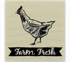 Farm Fresh Banner And Chicken Rubber Stamp - 1.5" X 1.5" - Stamptopia