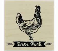 Farm Fresh Banner With Feathers Rubber Stamp - 1.5" X 1.5" - Stamptopia