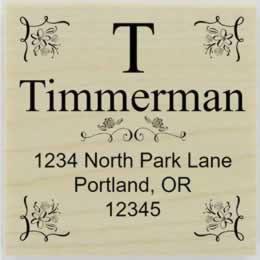 Floral Corner Design Monogram Address Stamp - 1.5" X 1.5" - Stamptopia