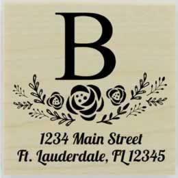Floral Spray Monogram Return Address Stamp - 1.5" X 1.5" - Stamptopia