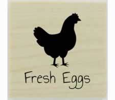 Fresh Eggs With Chicken Silhouette Stamp - 1" X 1" - Stamptopia