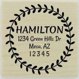 Hamilton Leaf Circular Border Address Stamp - 2" X 2" - Stamptopia