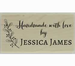 Handmade With Leafy Branch Custom Stamp - 1.5" X 0.75" - Stamptopia