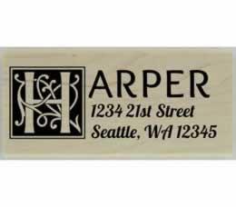 Harper Ornamental Square Monogram Address Stamp - 2.5" X 1" - Stamptopia