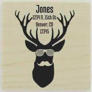 Hipster Deer With Moustache Address Stamp - 1.5" X 1.5" - Stamptopia