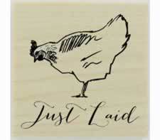 Just Laid With Chicken Design Rubber Stamp - 1.5" X 1.5" - Stamptopia
