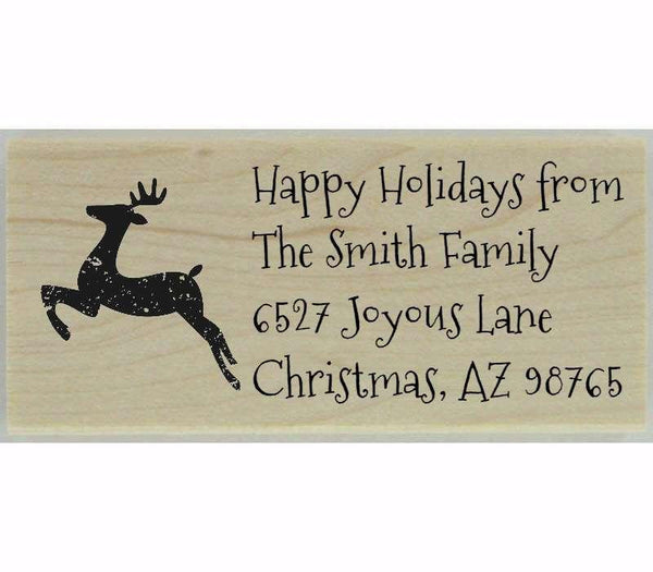 Leaping Reindeer Stamp - 2.5" X 1" - Stamptopia